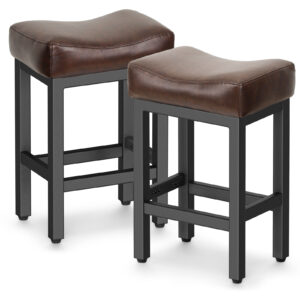 Counter Height Bar Stools Set of 2, 24 Inch, Brown+Black