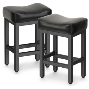Counter Height Bar Stools Set of 2, 24 Inch, All Black