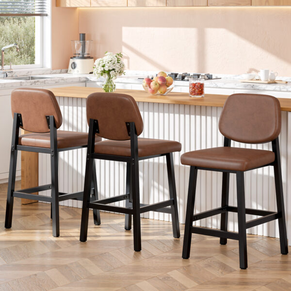 Counter Height Bar Stools with Expansive Seat, 26 Inch, Brown