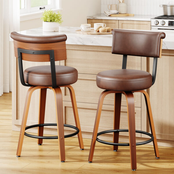 1 Swivel Counter Height Bar Stools, 26 Inch, Brown