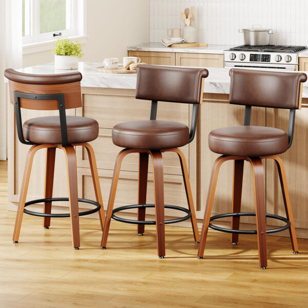 1 Swivel Counter Height Bar Stools, 26 Inch, Brown