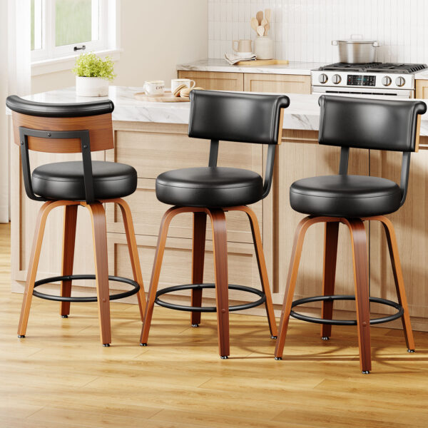 Swivel Counter Height Bar Stools, 26 Inch, Black