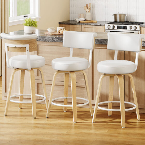 Swivel Counter Height Bar Stools, 26 Inch, White