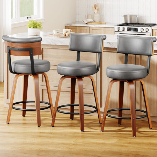 Swivel Counter Height Bar Stools, 26 Inch, Grey