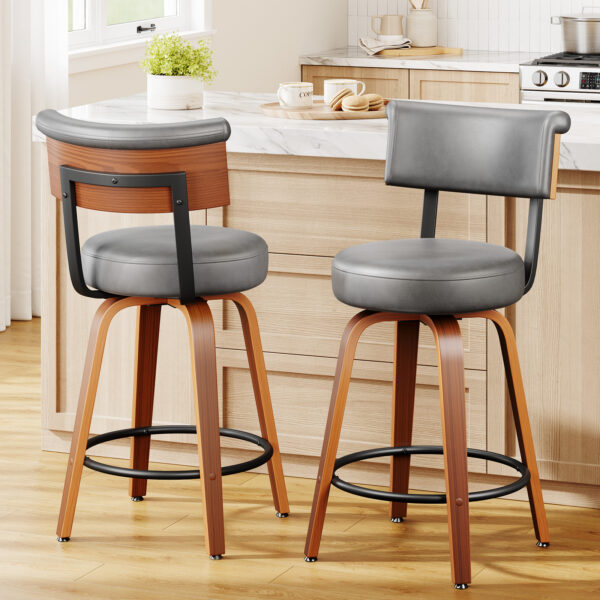 Swivel Counter Height Bar Stools, 26 Inch, Grey