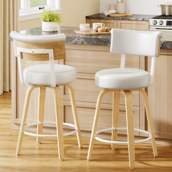 Swivel Counter Height Bar Stools, 26 Inch, White