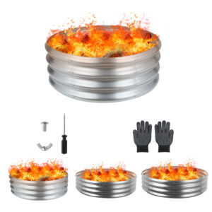 Round Galvanized Fire Pit Ring, Silver