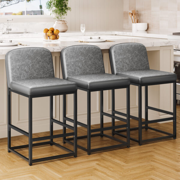 Counter Height Stools with Firm Padded Seat, 26 Inch, Grey