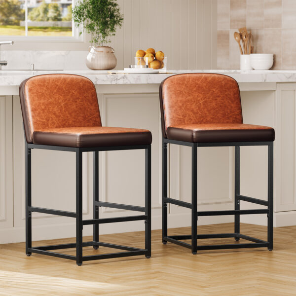 Counter Height Stools with Firm Padded Seat, 26 Inch, Brown