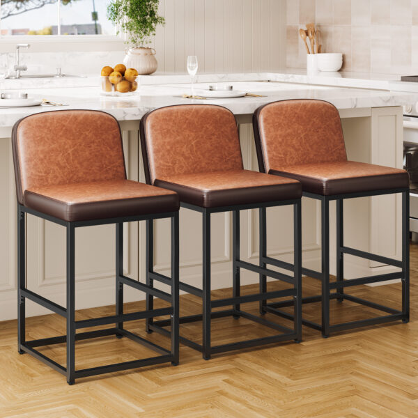 Counter Height Stools with Firm Padded Seat, 26 Inch, Brown