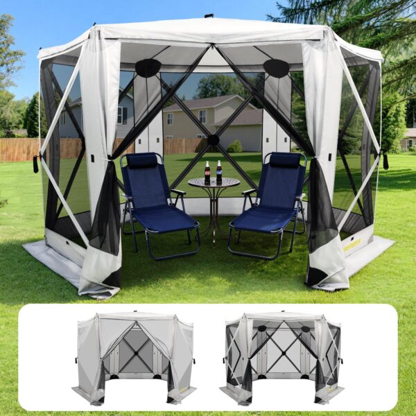 1 6 Sided Pop Up Gazebo Tent, 11 x 11 Feet Space