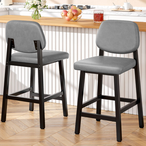 Counter Height Bar Stools with Expansive Seat, 26 Inch, Grey