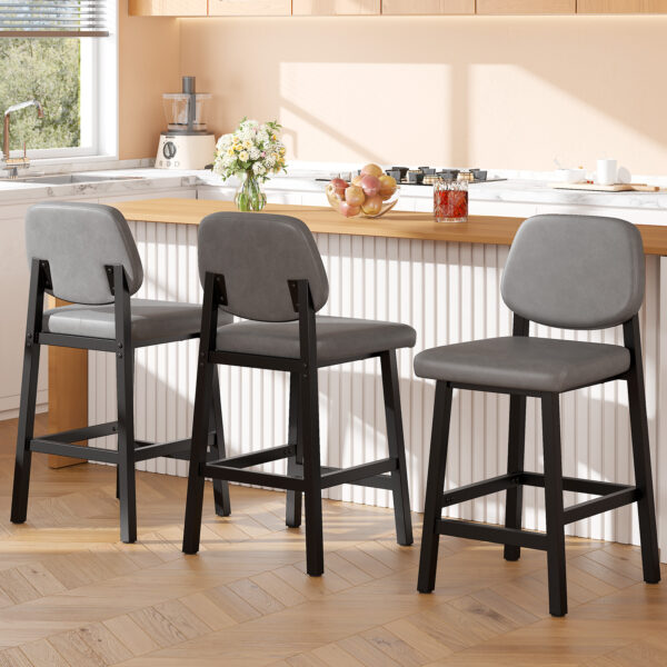 Counter Height Bar Stools with Expansive Seat, 26 Inch, Grey