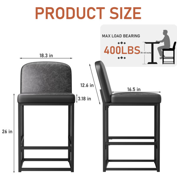 Counter Height Stools with Firm Padded Seat, 26 Inch, Black