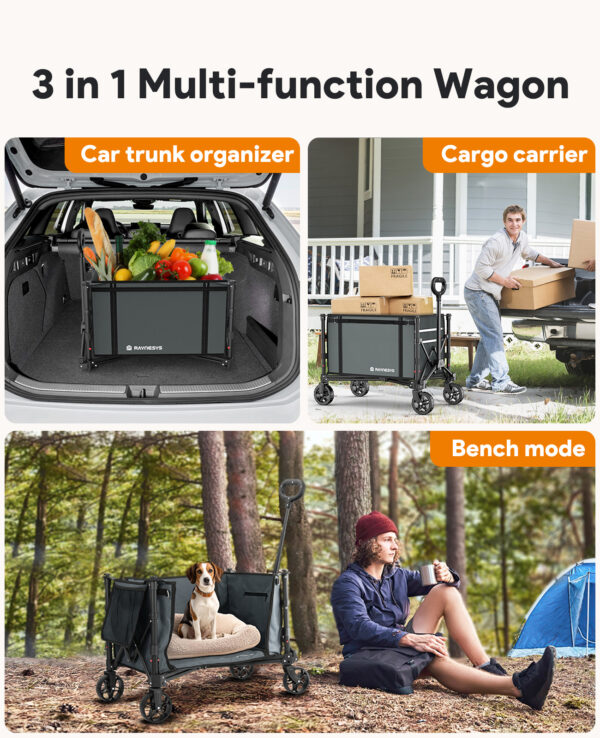3 in 1 Collapsible Wagon, 120L & 220lbs, Grey