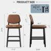 Counter Height Bar Stools with Expansive Seat, 26 Inch, Brown
