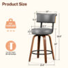Swivel Counter Height Bar Stools, 26 Inch, Grey