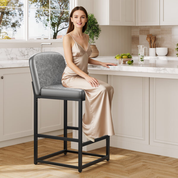Counter Height Stools with Firm Padded Seat, 26 Inch, Grey