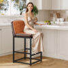 Counter Height Stools with Firm Padded Seat, 26 Inch, Brown