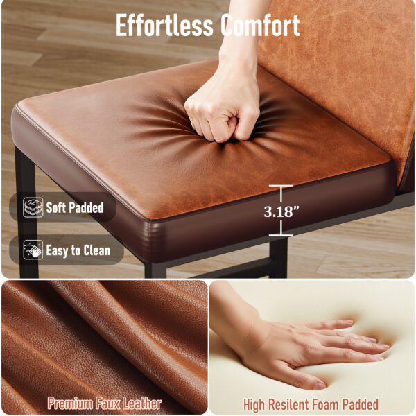 Counter Height Stools with Firm Padded Seat, 26 Inch, Brown