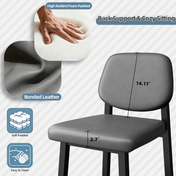 Counter Height Bar Stools with Expansive Seat, 26 Inch, Grey