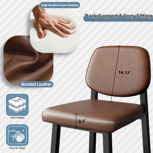 Counter Height Bar Stools with Expansive Seat, 26 Inch, Brown