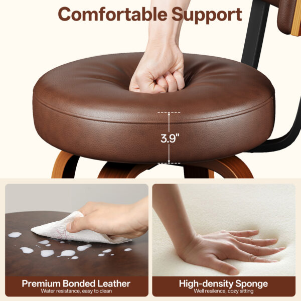 4 Swivel Counter Height Bar Stools, 26 Inch, Brown