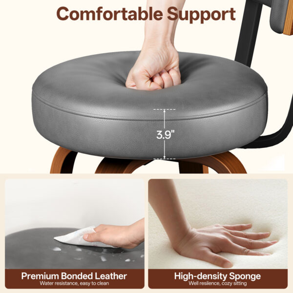 Swivel Counter Height Bar Stools, 26 Inch, Grey