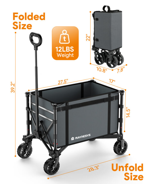 3 in 1 Collapsible Wagon, 120L & 220lbs, Grey