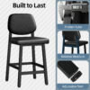 Counter Height Bar Stools with Expansive Seat, 26 Inch, Black