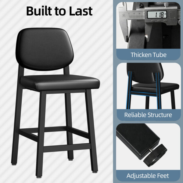 Counter Height Bar Stools with Expansive Seat, 26 Inch, Black