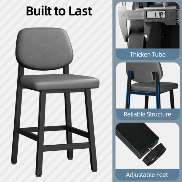 Counter Height Bar Stools with Expansive Seat, 26 Inch, Grey