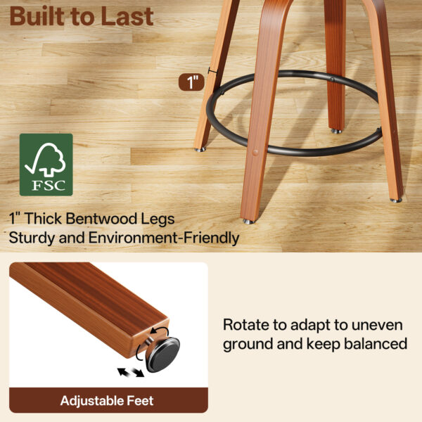 6 Swivel Counter Height Bar Stools, 26 Inch, Brown