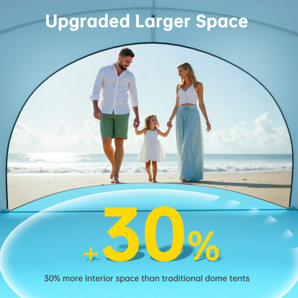 2 Beach Tent, with UPF50+ UV Protection, 3 Persons, Light Blue