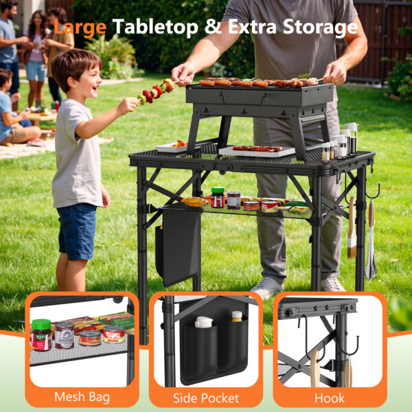Folding Grill Table for Outside, 3 Height Adjustable