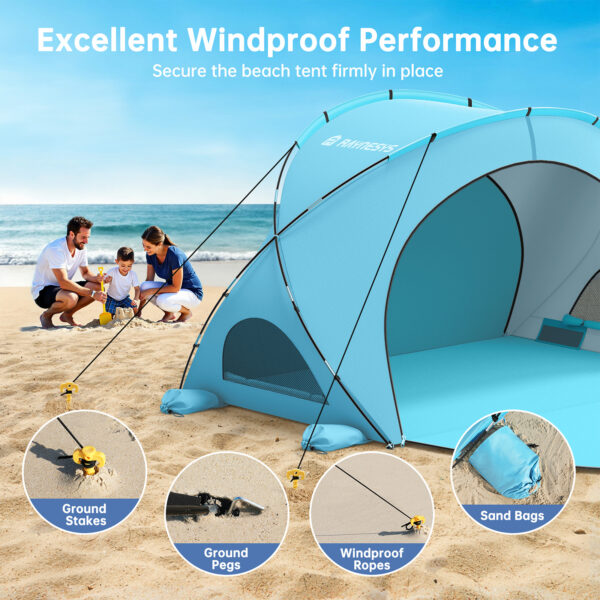 4 Beach Tent, with UPF50+ UV Protection, 3 Persons, Light Blue