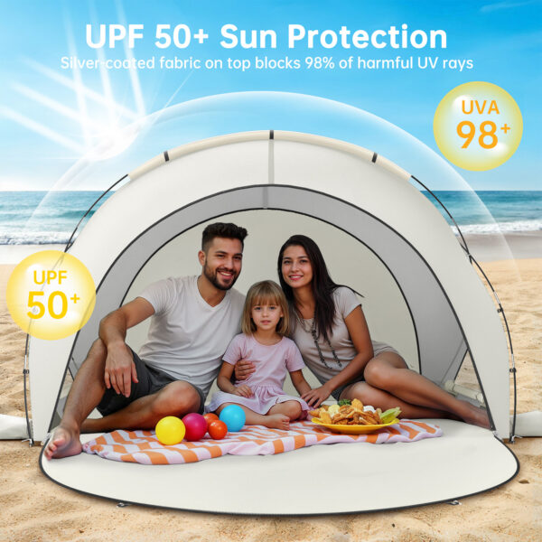 Beach Tent, with UPF50+ UV Protection, 3 Persons, Beige