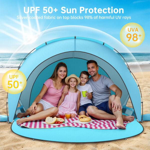 Beach Tent, with UPF50+ UV Protection, 4 Persons, Light Blue