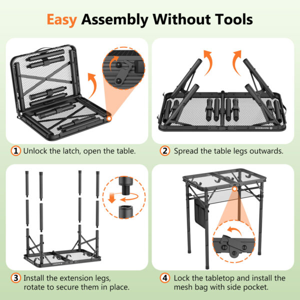 Folding Grill Table for Outside, 3 Height Adjustable