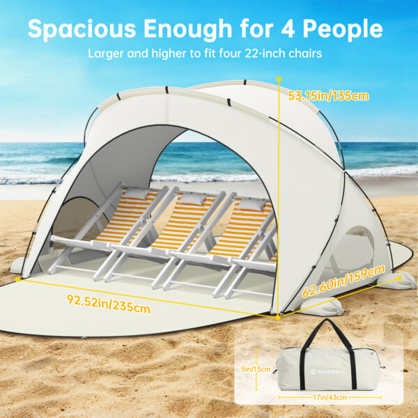 Beach Tent, with UPF50+ UV Protection, 4 Persons, Beige