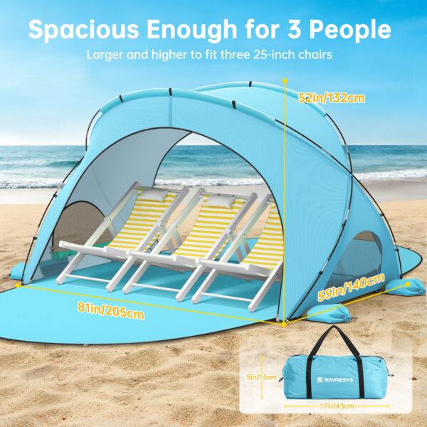 7 Beach Tent, with UPF50+ UV Protection, 3 Persons, Light Blue