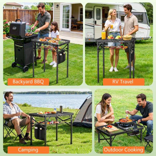 Folding Grill Table for Outside, 3 Height Adjustable