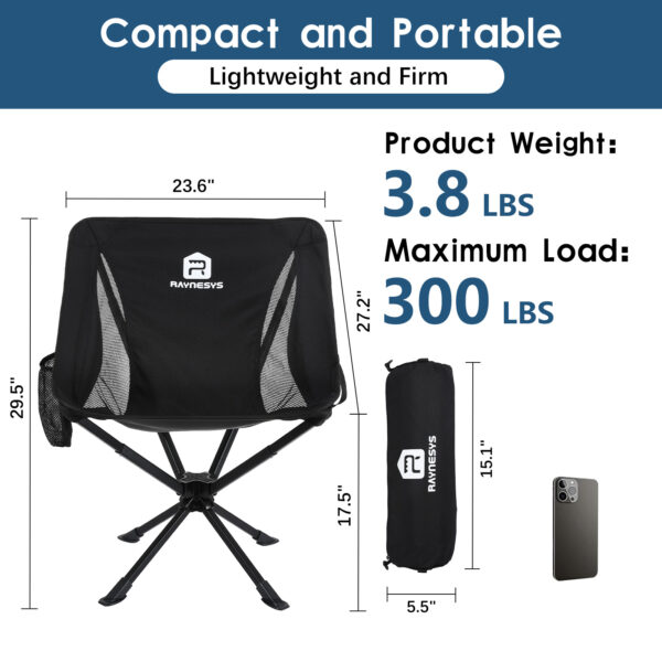 Raynesys 1 Pack Portable Camping Chair, Flexible 360° Rotation, Easy Carry, 8 Seconds Quick Setup Folding Camping Chair, 3.8Lb Lightweight Folding Chairs for Hiking, Beach, Sporting, Travel