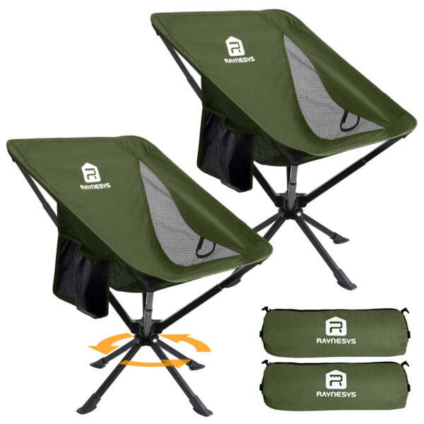 Raynesys 2 Pack Portable Camping Chair, 3.8Lb Lightweight Folding Chairs, Army Green