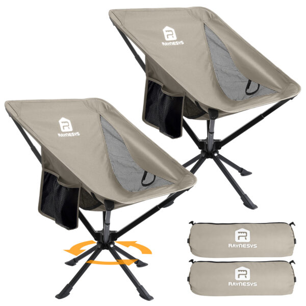 Raynesys 2 Pack Portable Camping Chair, 3.8Lb Lightweight Folding Chairs, Khaki