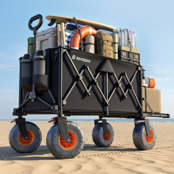 Beach Wagon with Big Wheels for Sand, 200L, Black
