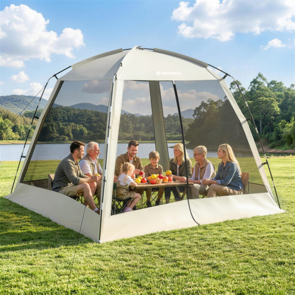12 × 12ft Camping Screen Tent, 8-10 People, Beige