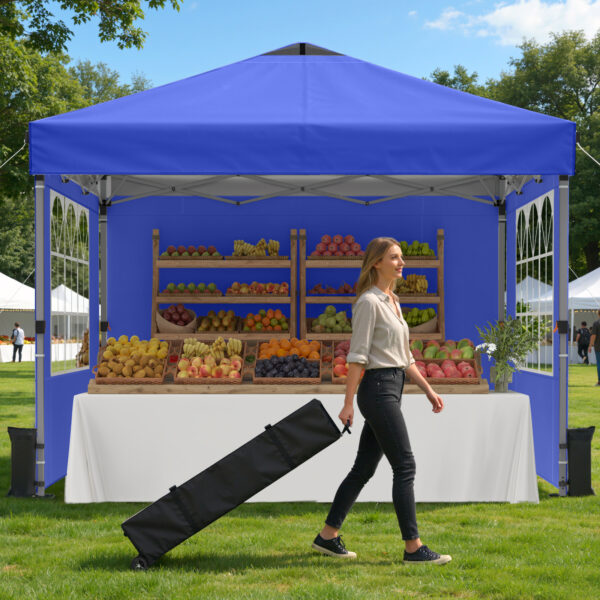 10x10ft 10 Person Party Tent, Pop Up Canopy Tent with Sidewalls, Blue