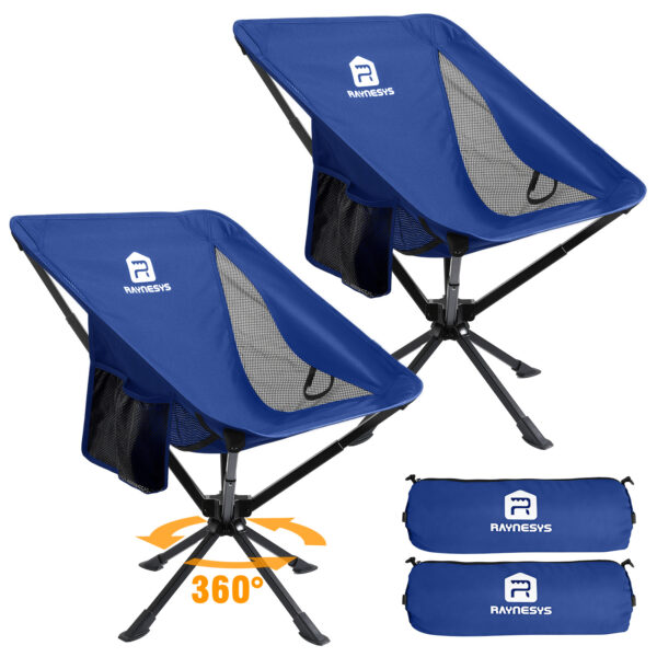 Raynesys 2 Pack Portable Camping Chair, 3.8Lb Lightweight Folding Chairs, Blue