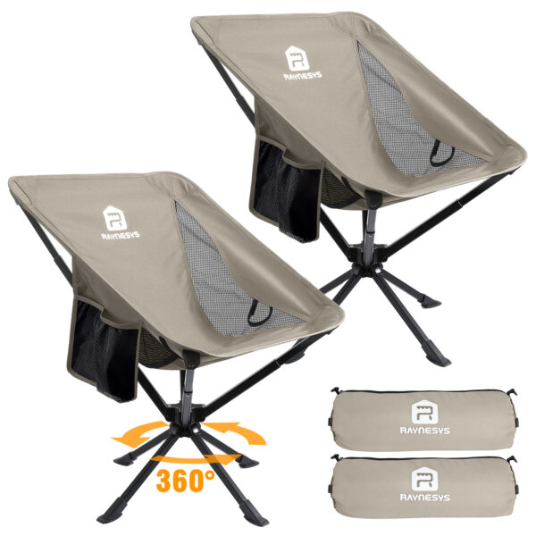 Raynesys 2 Pack Portable Camping Chair, 3.8Lb Lightweight Folding Chairs, Khaki